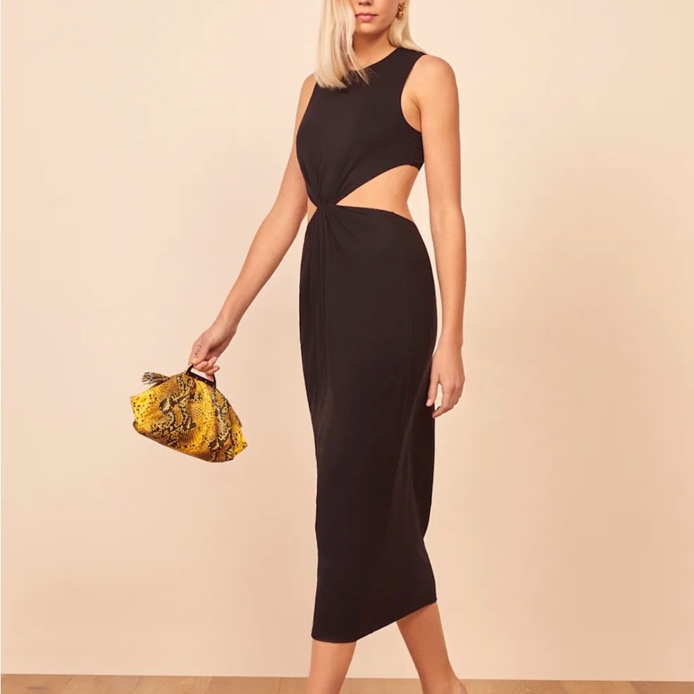 Reformation Monty Dress - Elegant Black Cut-Out Midi Dress
